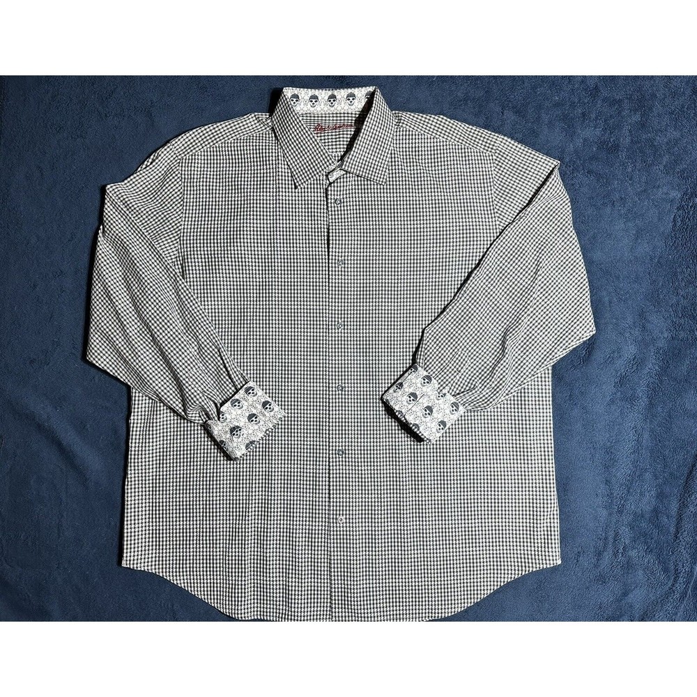Robert Graham Shirt Mens XL Plaid Skull Cuffs Black White